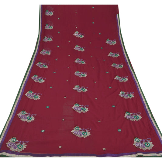 Санскритские винтажные фиолетовые сари из жоржета с вышивкой из экологически чистой ткани, блузка сари