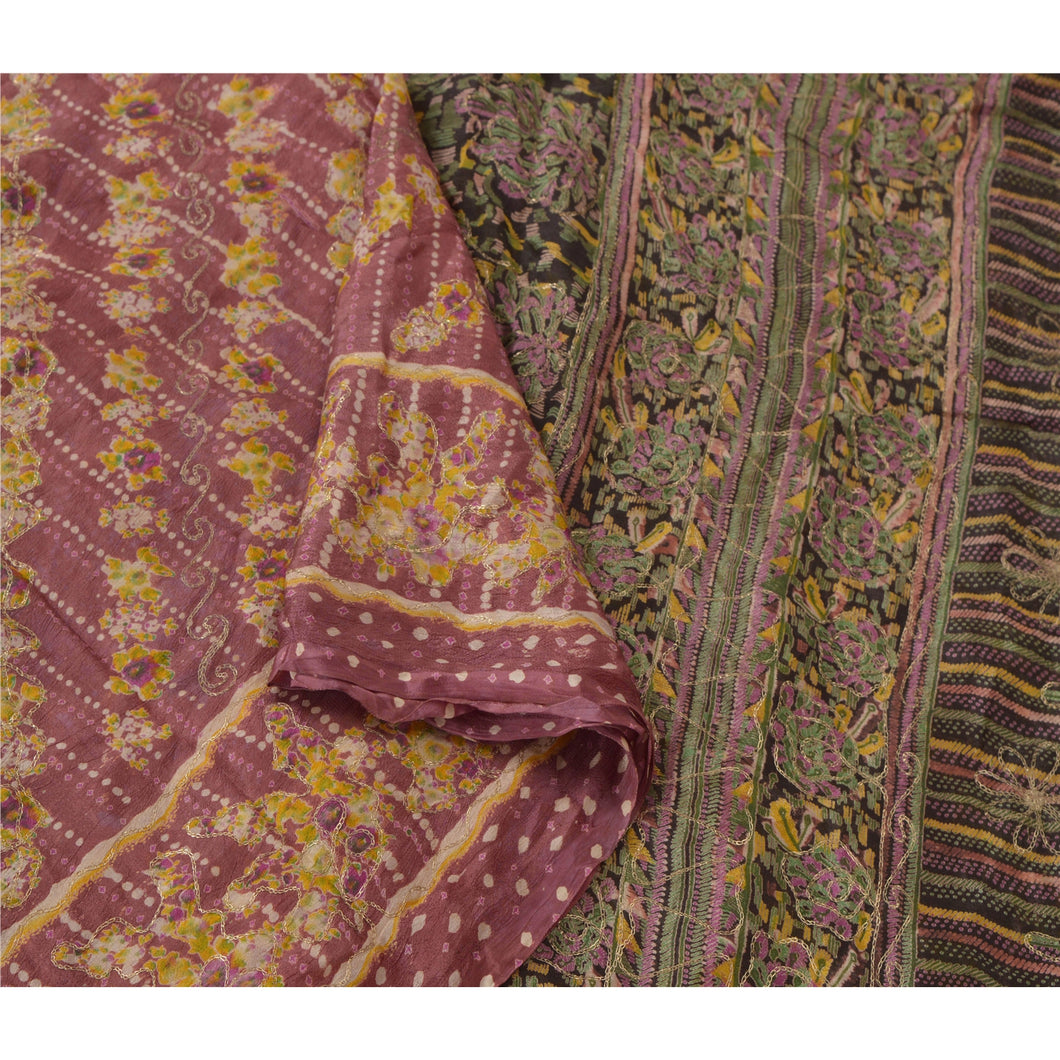 Sanskriti Vintage Pink Sarees Blend Silk Hand Embroidered Craft Fabric Zari Sari
