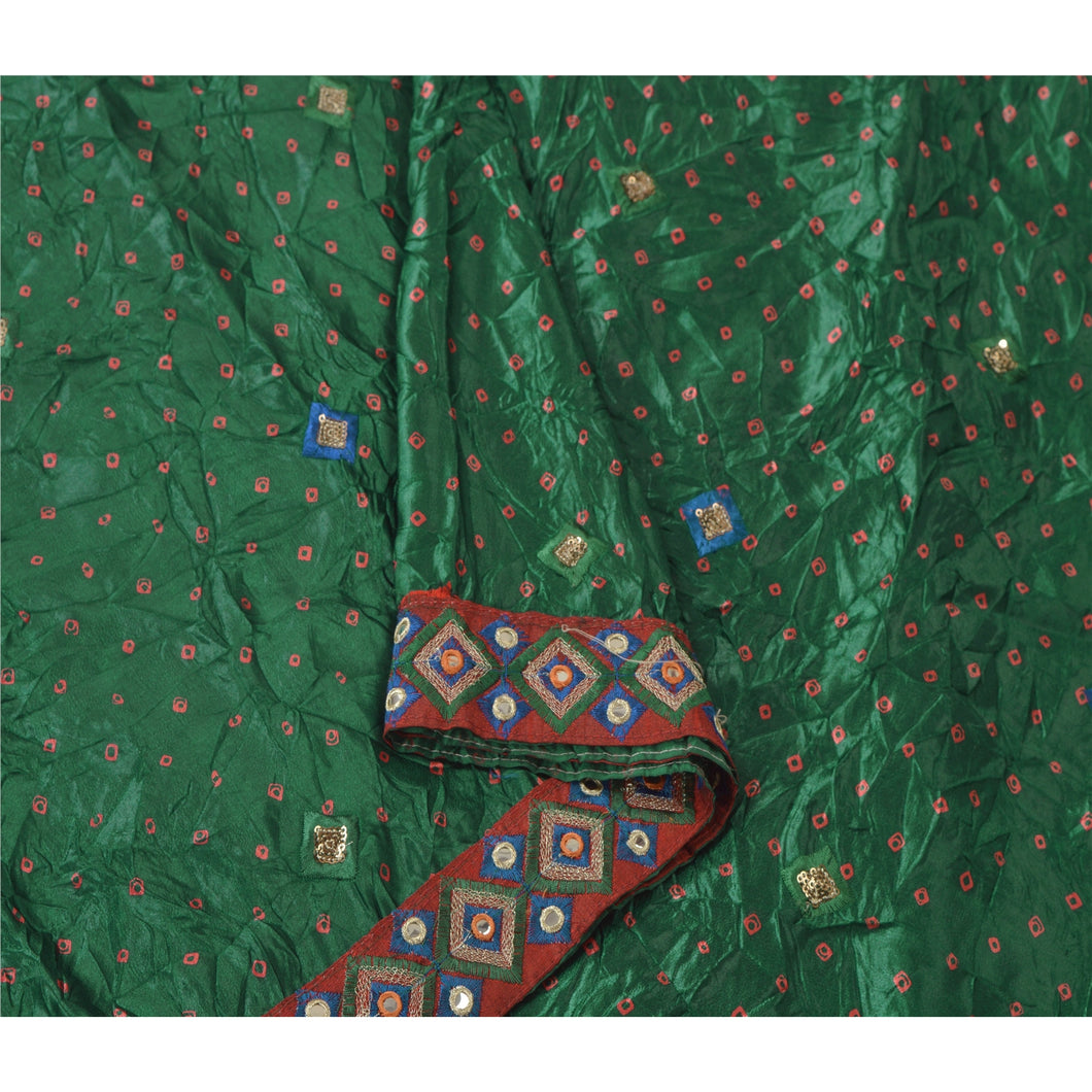 Sanskriti Vintage Green Sarees Art Silk Embroidered Bandhani Printed Fabric Sari
