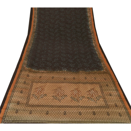 Sanskriti Vintage Black Sarees Pure Silk Embroidered Woven Craft Sustainable Fabric Sari