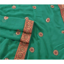 Load image into Gallery viewer, Sanskriti Vintage Green Sarees Georgette Embroidered Fabric Sari Blouse Piece
