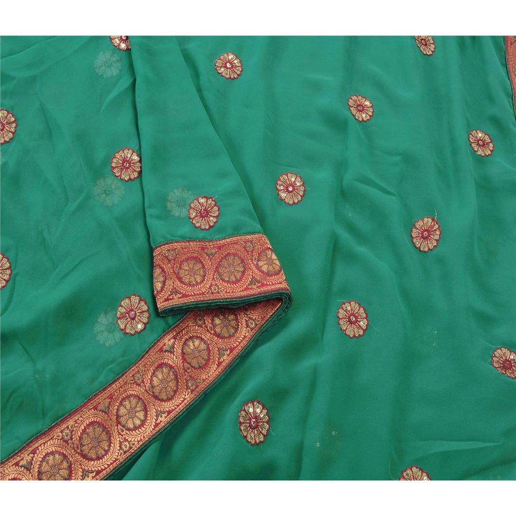 Sanskriti Vintage Green Sarees Georgette Embroidered Fabric Sari Blouse Piece