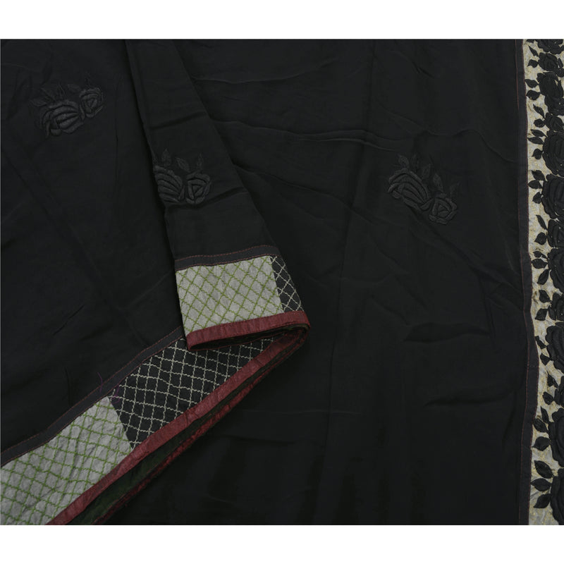 Sanskriti Vintage Black Sarees Blend Georgette Embroidered Sustainable Fabric Bollywood Sari