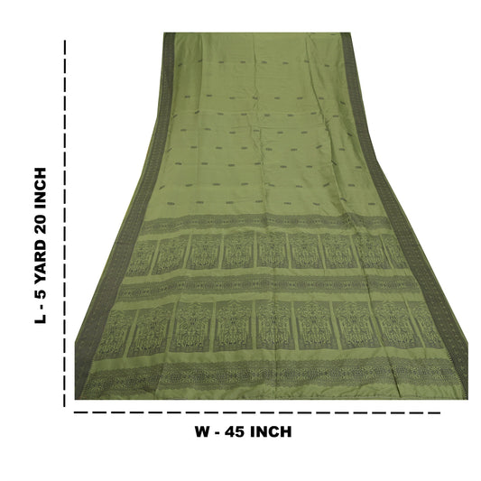 Sanskriti Vintage Green Sarees Art Silk Woven Craft Sustainable Fabric Premium 5 Yard Sari