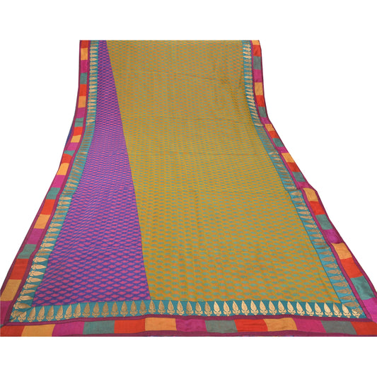Sanskriti Vintage Green Indian Sarees Art Silk Embroidered Woven Sustainable Fabric Sari