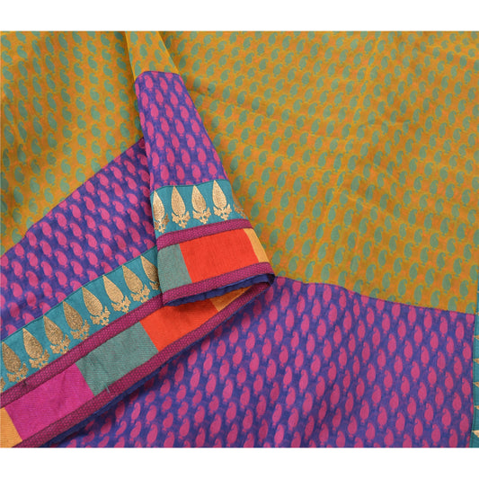 Sanskriti Vintage Green Indian Sarees Art Silk Embroidered Woven Sustainable Fabric Sari