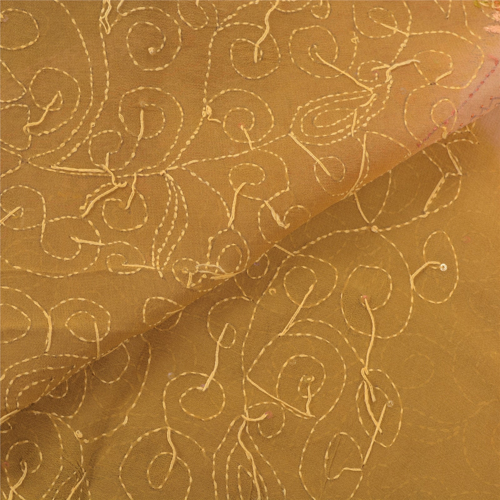 Санскритские винтажные зеленые сари из смеси жоржета, расшитые вручную бисером, ткань Kantha Sari из экологически чистой ткани