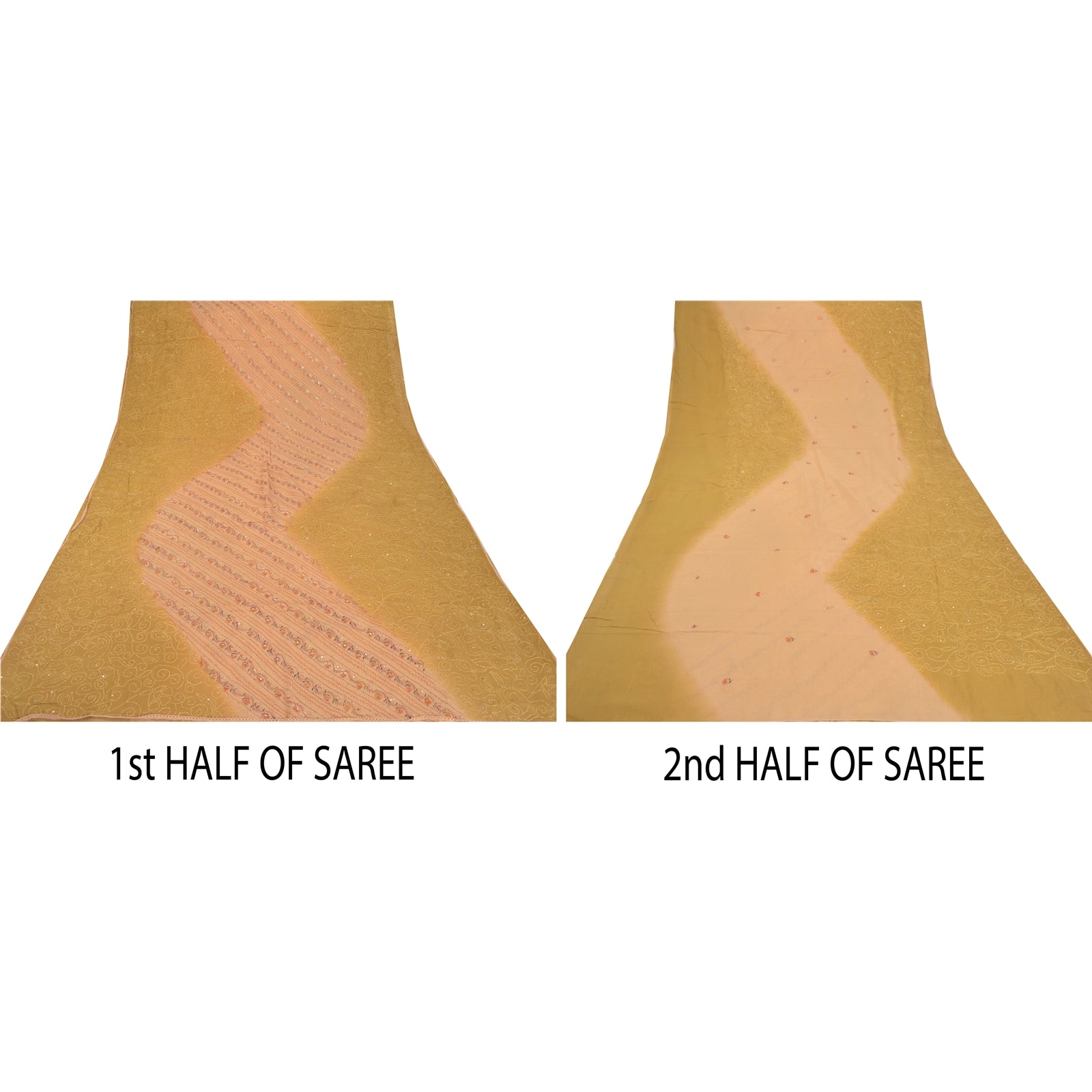 Санскритские винтажные зеленые сари из смеси жоржета, расшитые вручную бисером, ткань Kantha Sari из экологически чистой ткани