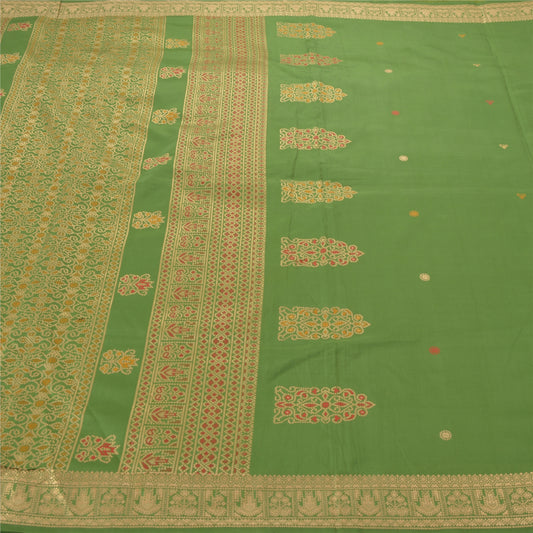 Sanskriti Vintage Green Indian Sari Art Silk Woven Craft Sustainable Fabric Premium Sarees