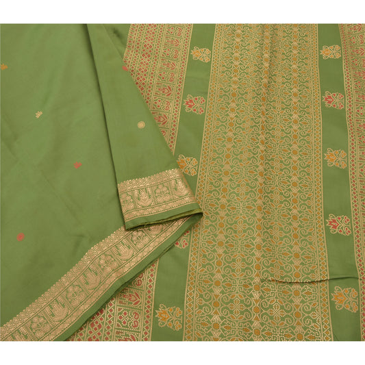 Sanskriti Vintage Green Indian Sari Art Silk Woven Craft Sustainable Fabric Premium Sarees