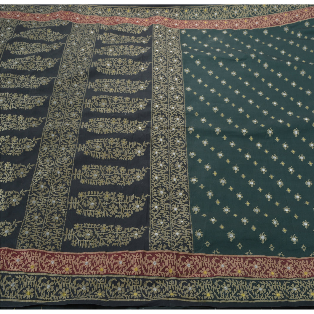 Sanskriti Vintage Green Sarees Art Silk Indian Sari Woven Premium 5 Yard Fabric