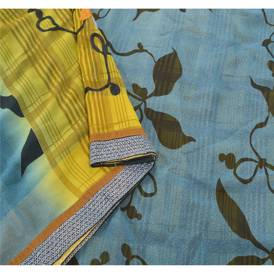 Sanskriti Vintage Green Sarees Georgette Embroidered Indian Sari Printed Sustainable Fabric