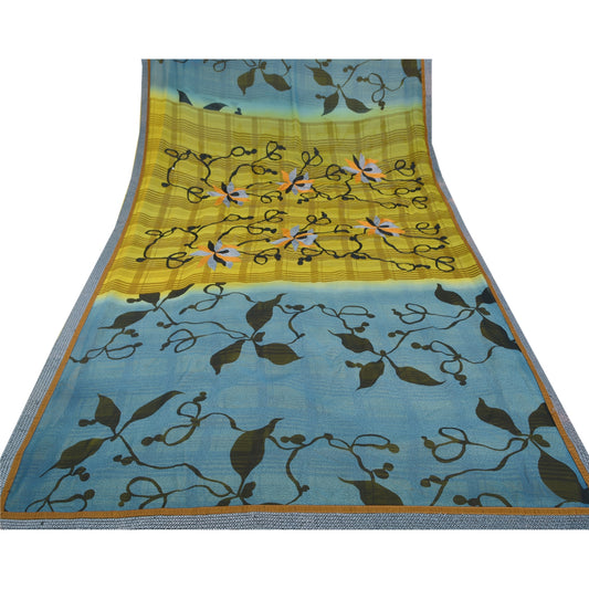 Sanskriti Vintage Green Sarees Georgette Embroidered Indian Sari Printed Sustainable Fabric