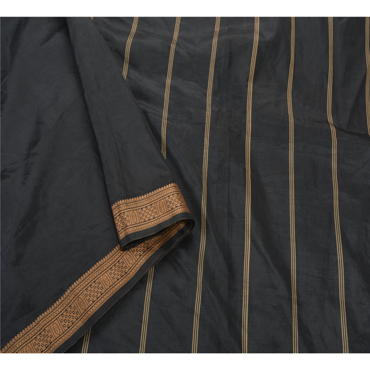 Санскрити Винтажное индийское сари искусство (искусственный) Шелк Черные сари тканые устойчивые ткани