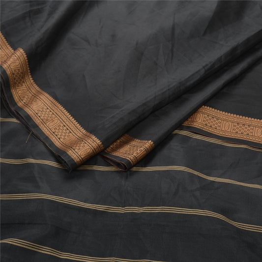 Санскрити Винтажное индийское сари искусство (искусственный) Шелк Черные сари тканые устойчивые ткани