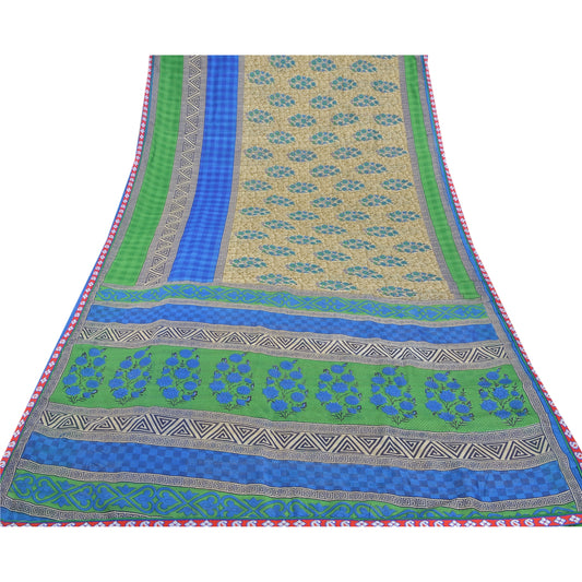 Sanskriti Vintage Sarees Art Silk Printed Craft Sustainable Fabric Premium Sari Blouse PC
