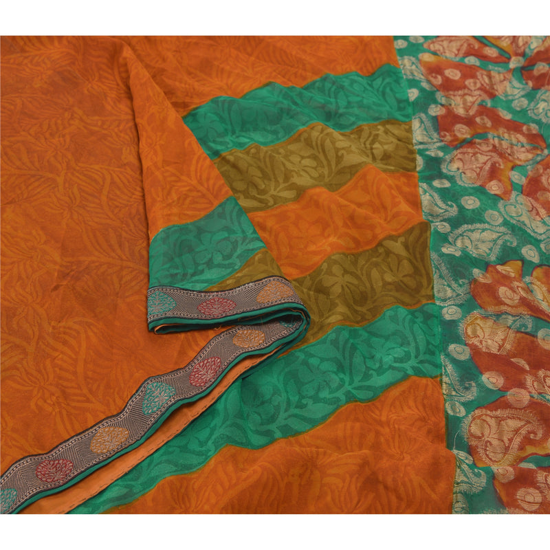 Sanskriti Vintage Orange Bollywood Sarees Pure Georgette Silk Woven Sari Sustainable Fabric