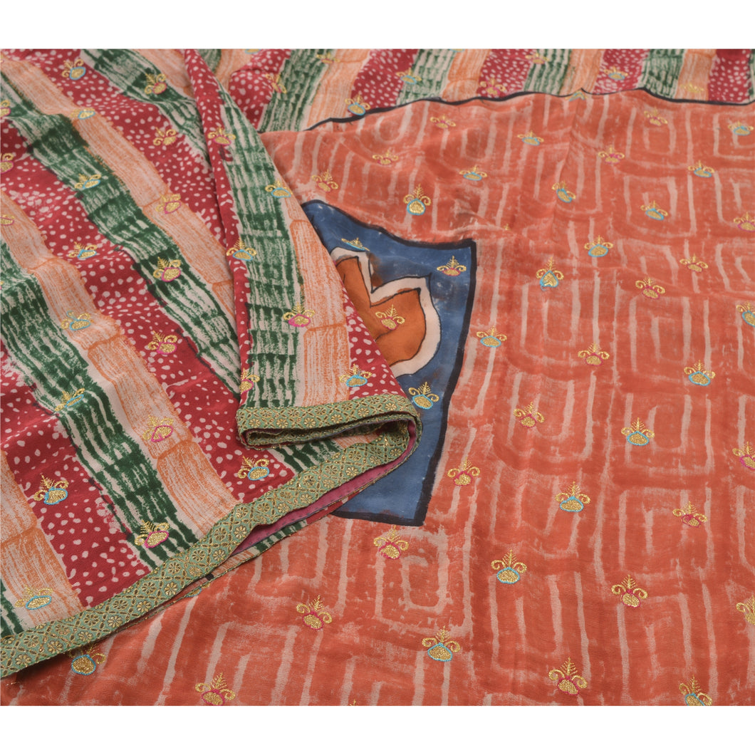Sanskriti Vintage Sari Pure Crepe Silk Embroidered Craft Sarees Premium Fabric