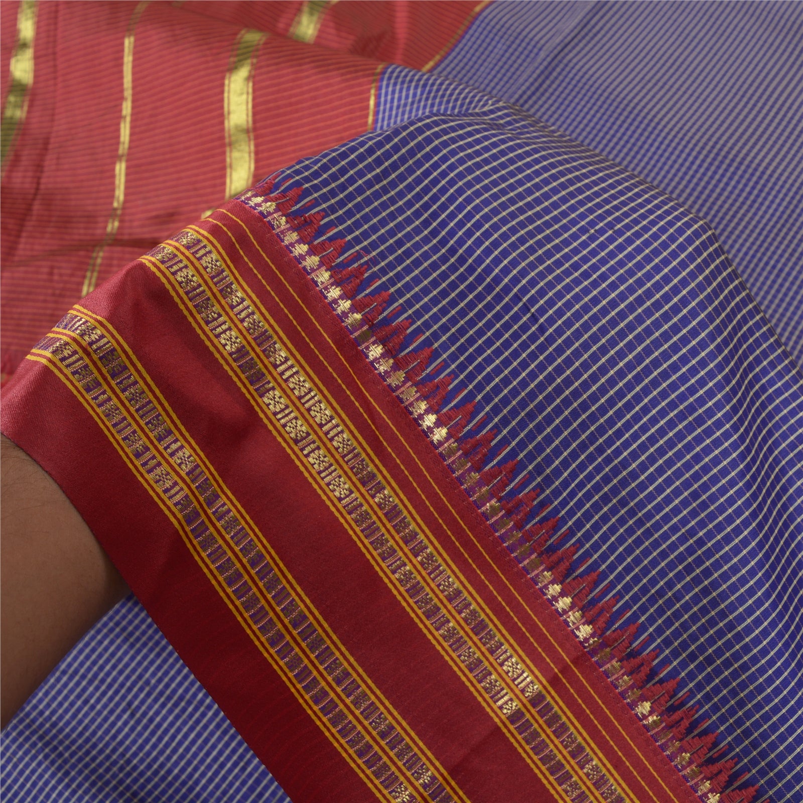 Sanskriti Vintage Lilla Sarees Kunstsilke Vævet Håndværk Sari Zari 5 Yard Bæredygtigt Stof