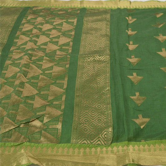 Сари Sanskriti Vintage Green Sarees Blend Silk Fabric Brocade Sari Premium 5 YD Sustainable Fabric