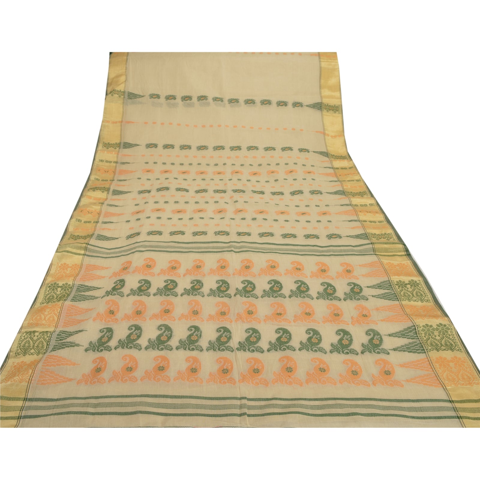 Санскрити Винтаж Крем Индийское Сари Чистый Хлопок Тканые Сари Ремесло 5 Ярдов Экологичная Ткань