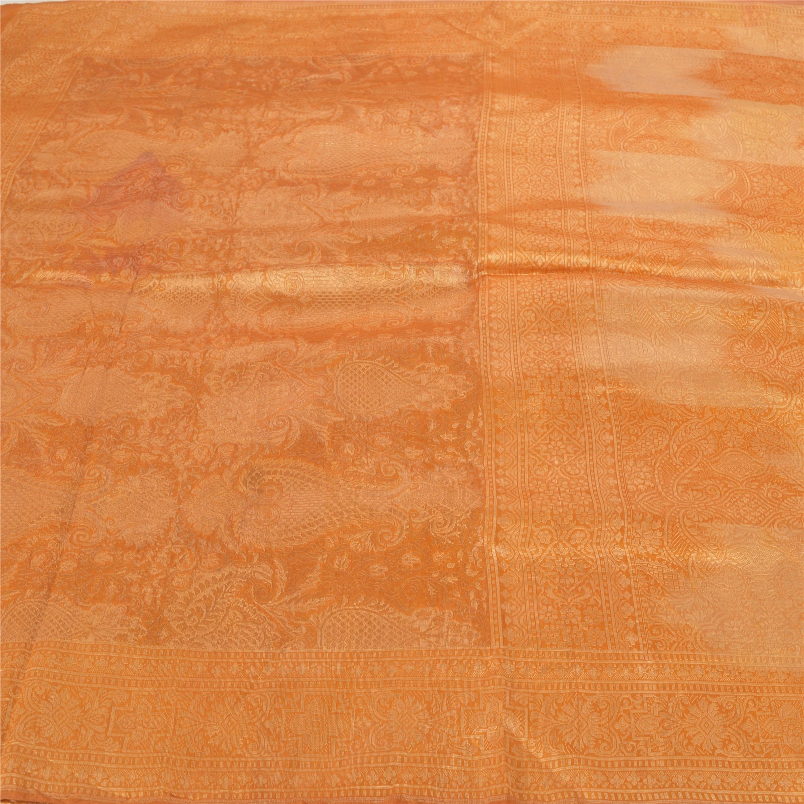 Сари из смеси шелка и шафрана в винтажном стиле для санскрити, тканые сари из искусственного меха, 5 ярдов, премиальная устойчивая ткань