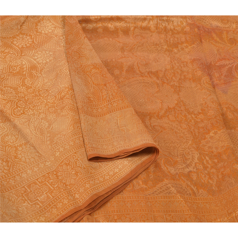 Sanskriti Vintage Saffron Sari Blend Silk Woven Sarees Craft 5 YD Premium Sustainable Fabric