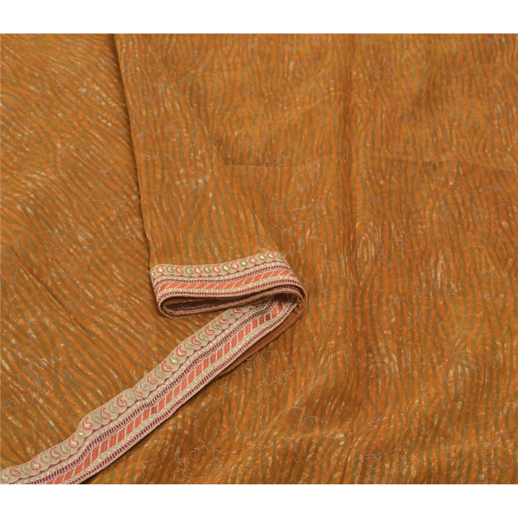 Sanskriti Vintage Green Sarees Pure Georgette Silk Embroidered Sari Craft Fabric