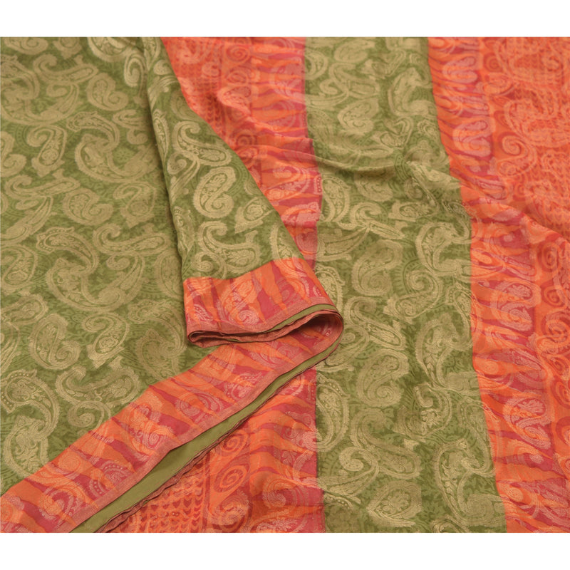 Sanskriti Vintage Green Sarees 100% Pure Silk Sari Craft Premium Woven Sustainable Fabric