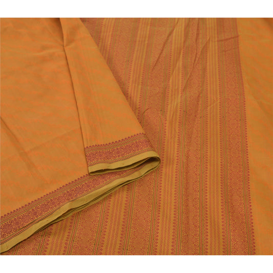 Sanskriti Vintage Mustard Sarees Blend Cotton Sari Woven Premium Craft Sustainable Fabric