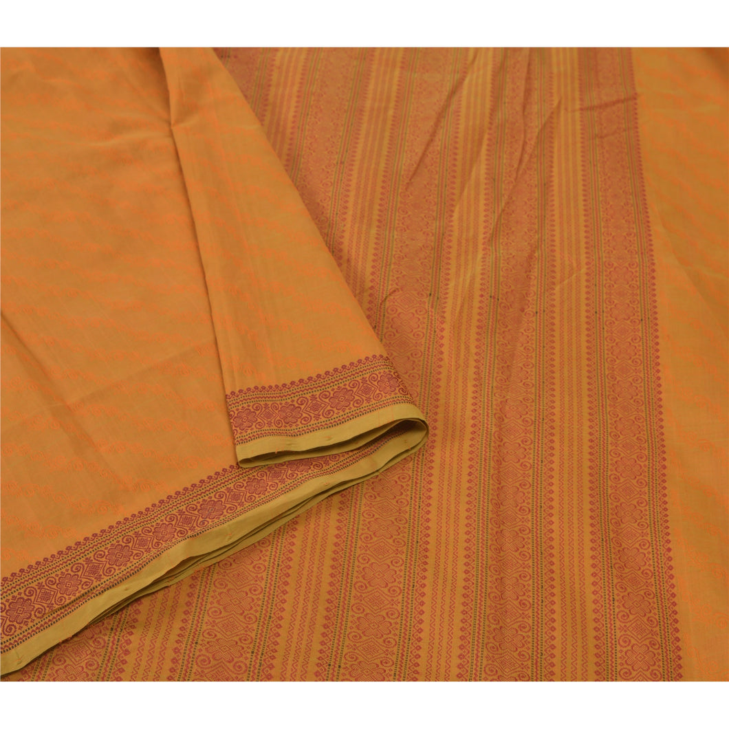 Sanskriti Vintage Mustard Sarees Blend Cotton Sari Woven Premium Craft Fabric