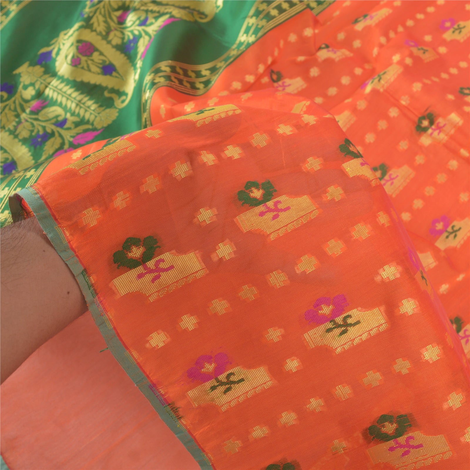 Санскрити Винтаж Оранжевый Индийское Сари Смесовый Шелк Сари Тканые Ремесла 5 Ярдов Экологичная Ткань