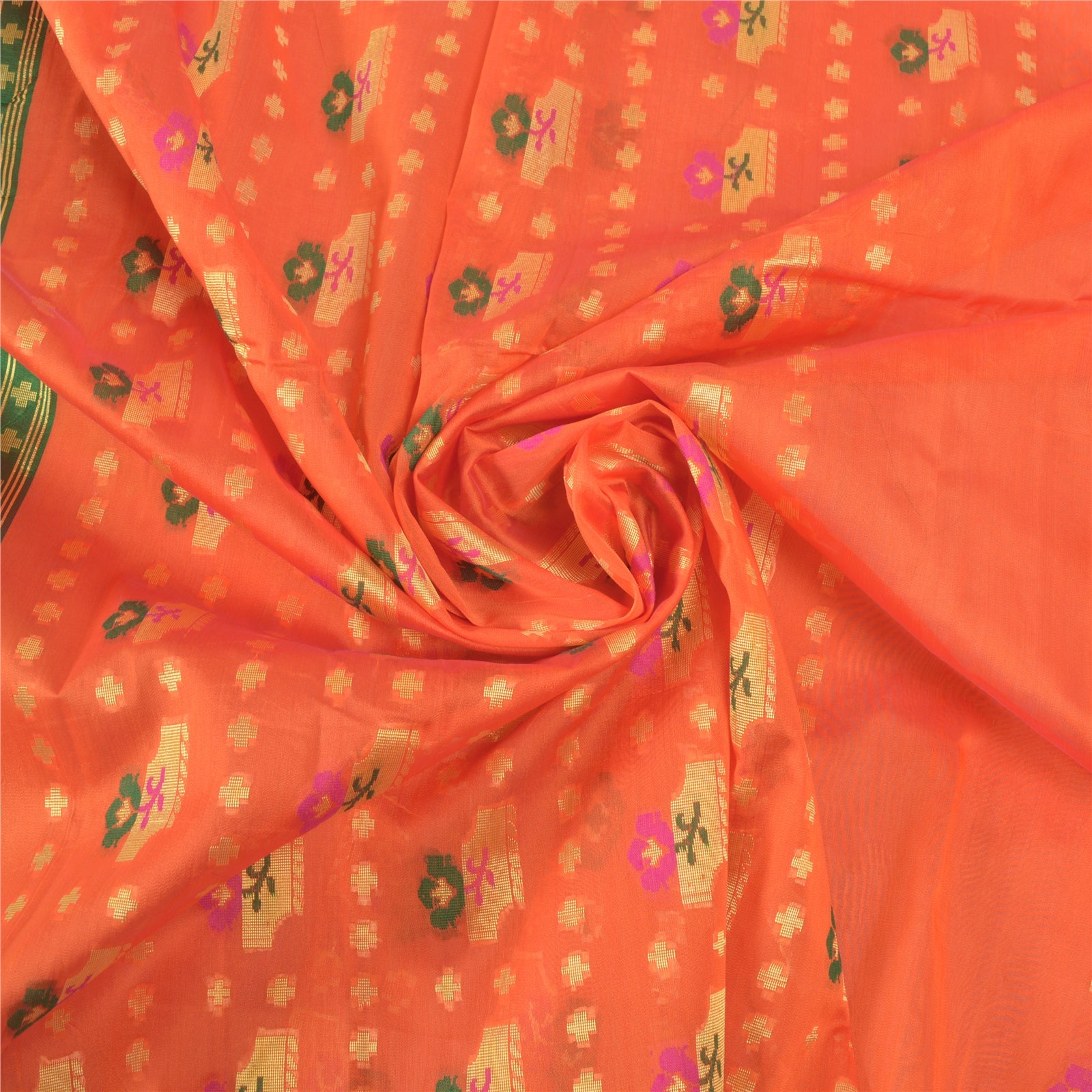 Санскрити Винтаж Оранжевый Индийское Сари Смесовый Шелк Сари Тканые Ремесла 5 Ярдов Экологичная Ткань