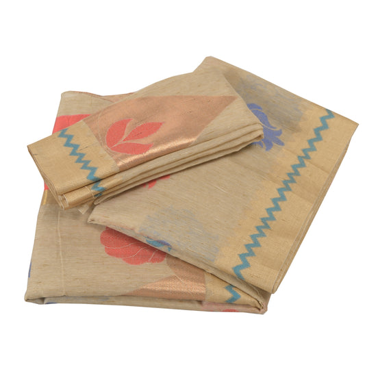 Sanskriti Vintage Cream Indian Sari Art Silk Sarees Woven Craft Premium Sustainable Fabric