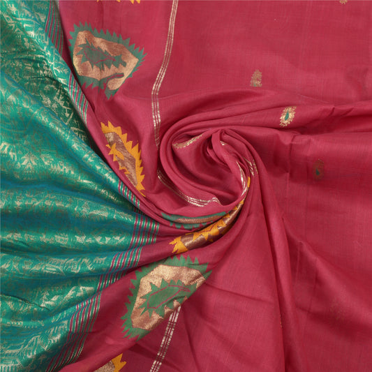 Sanskriti Vintage Dark Red Indian Sari Blend Cotton Woven Craft Sarees Sustainable Fabric