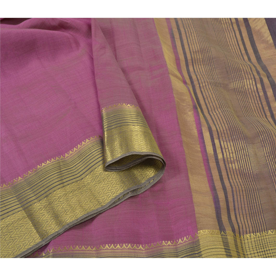 Sanskriti Vintage Pink Sarees Art Silk Woven Sari Craft Premium Fabric Blouse PC