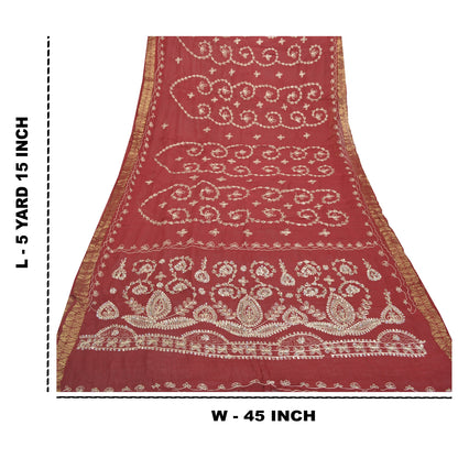 Sanskriti Vintage Dark Red Sarees Blend Georgette Handmade Sari Premium Sustainable Fabric