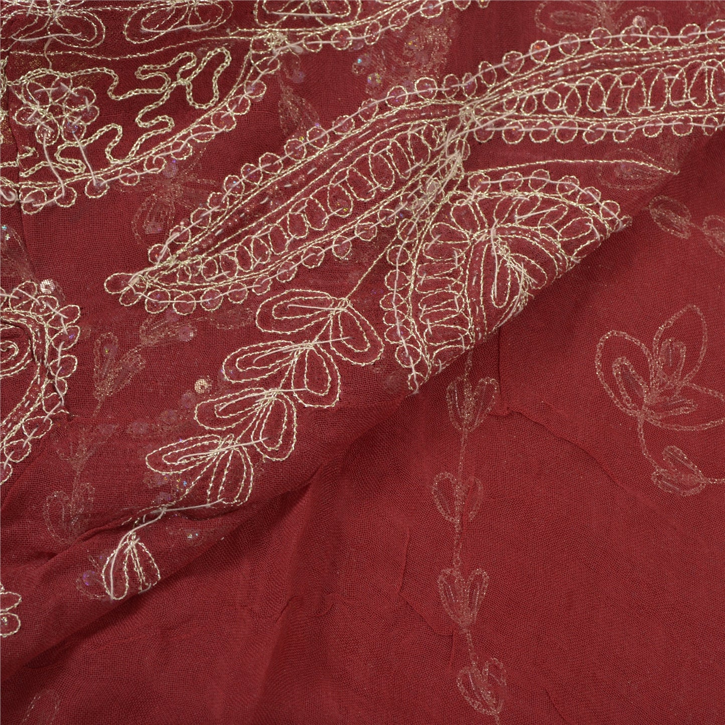 Sanskriti Vintage Dark Red Sarees Blend Georgette Handmade Sari Premium Sustainable Fabric