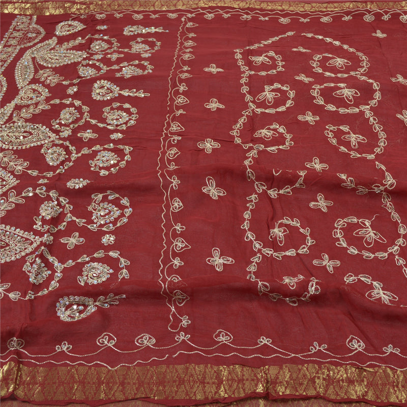 Сари Sanskriti Vintage Dark Red Saree из смеси жоржета ручной работы из премиальной экологически чистой ткани