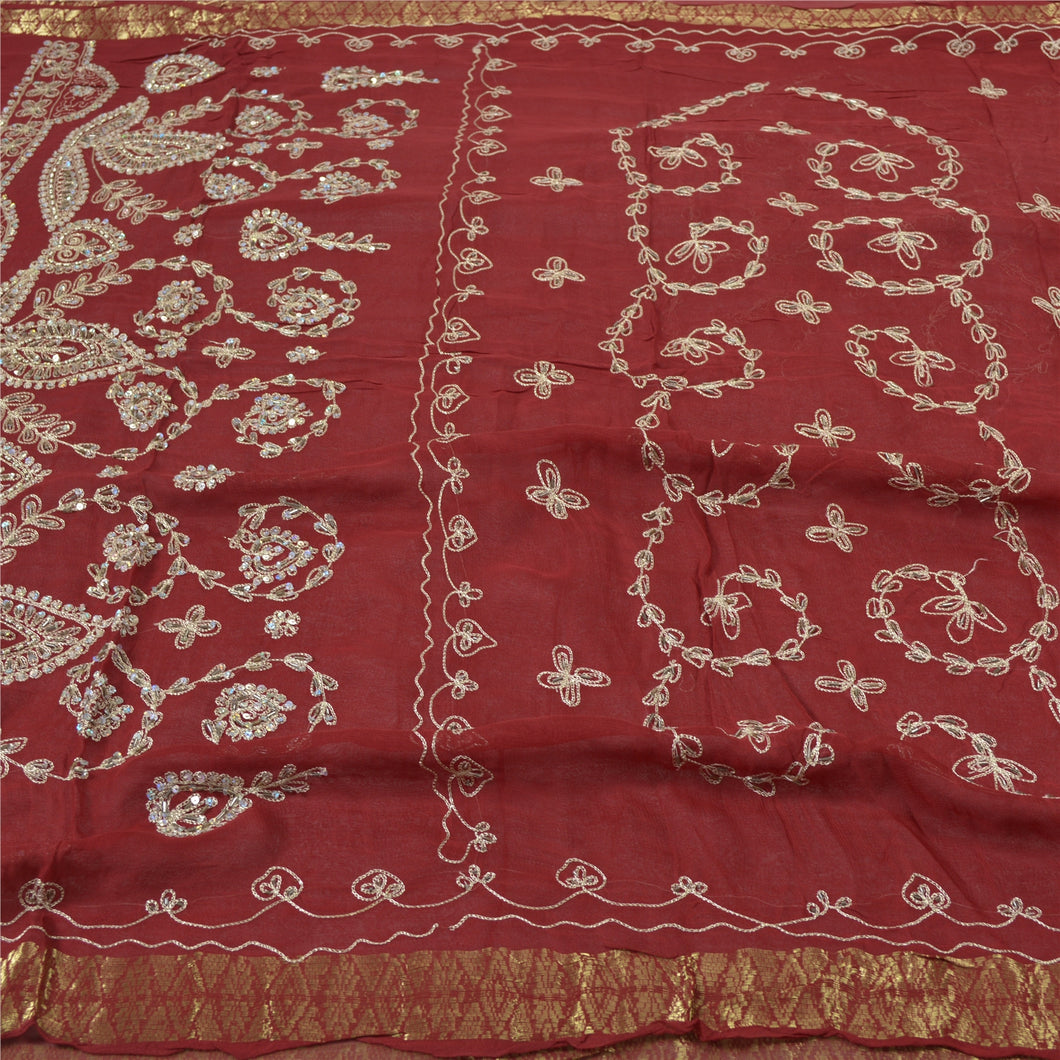Sanskriti Vintage Dark Red Sarees Blend Georgette Handmade Sari Premium Fabric