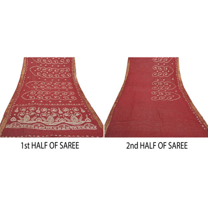 Sanskriti Vintage Dark Red Sarees Blend Georgette Handmade Sari Premium Sustainable Fabric