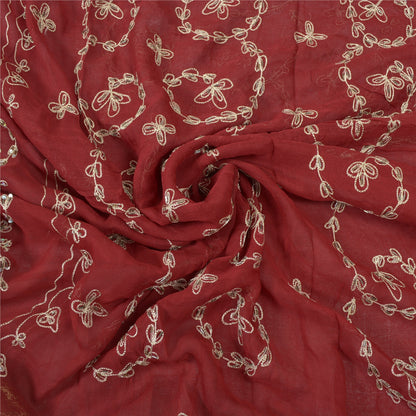Sanskriti Vintage Dark Red Sarees Blend Georgette Handmade Sari Premium Sustainable Fabric