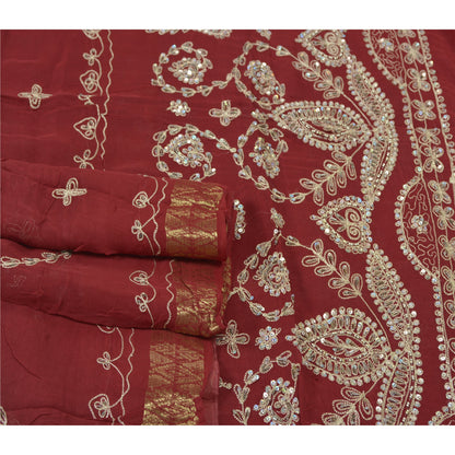Sanskriti Vintage Dark Red Sarees Blend Georgette Handmade Sari Premium Sustainable Fabric