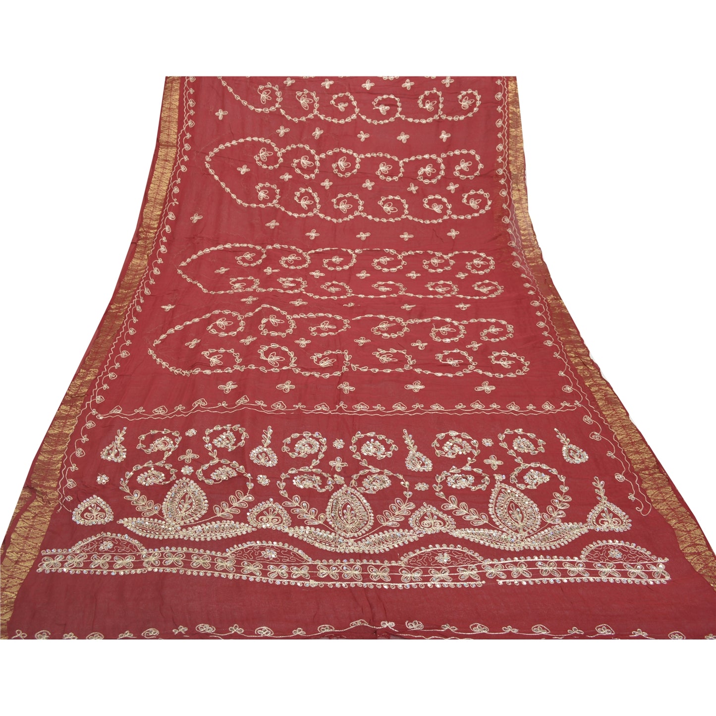 Sanskriti Vintage Dark Red Sarees Blend Georgette Handmade Sari Premium Sustainable Fabric