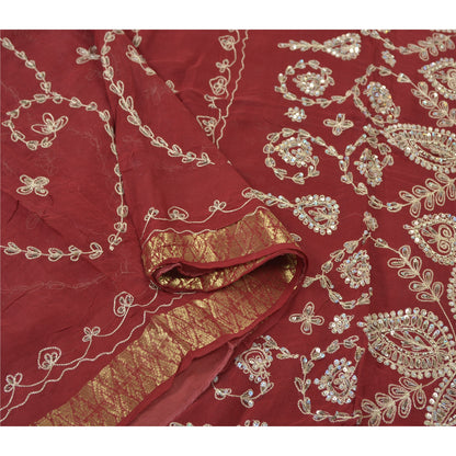 Sanskriti Vintage Dark Red Sarees Blend Georgette Handmade Sari Premium Sustainable Fabric