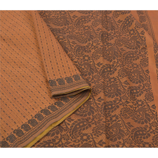 Sanskriti Vintage Brown Indian Sari Blend Silk Woven Sarees Craft Premium Sustainable Fabric