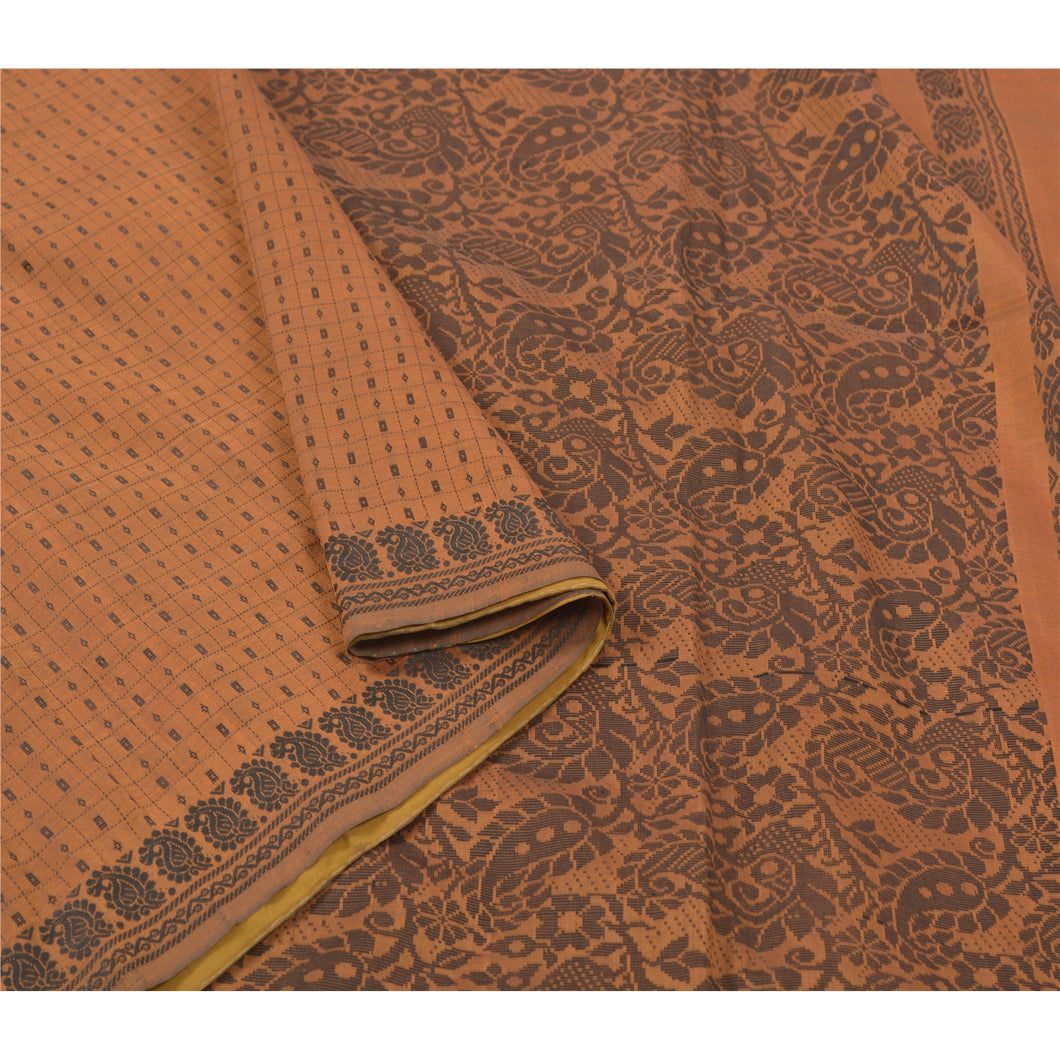 Sanskriti Vintage Brown Indian Sari Blend Silk Woven Sarees Craft Premium Fabric