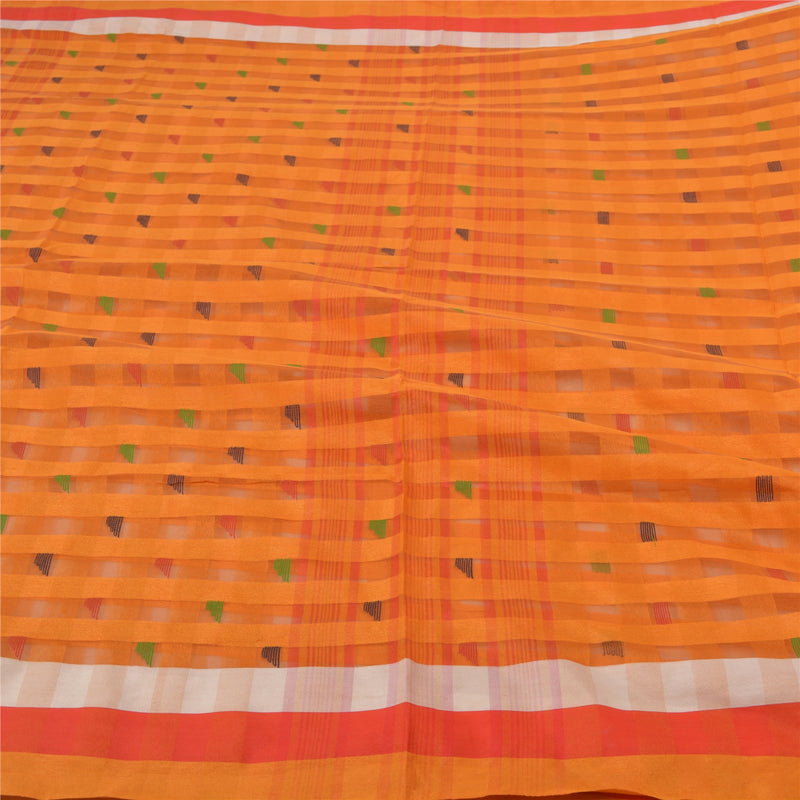 Sanskriti Vintage Safran Sarees Bomuldsvævet Tant Sari Håndværk Premium Bæredygtigt Stof