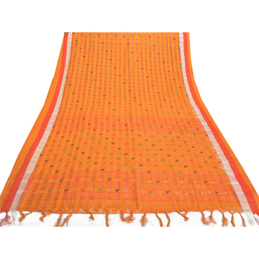 Sanskriti Vintage Saffron Sarees Cotton Woven Tant Sari Craft Premium Sustainable Fabric