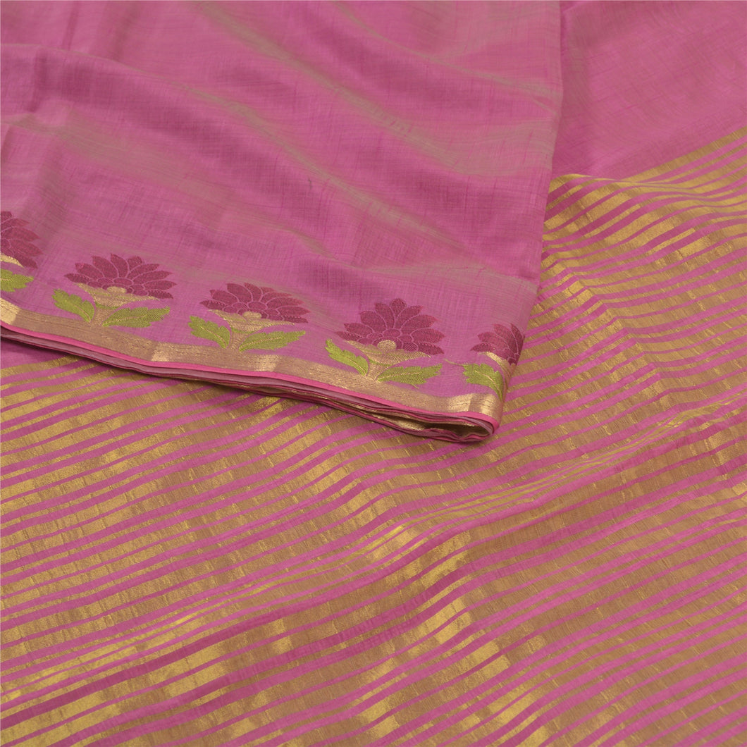 Sanskriti Vintage Pink Sari Art Silk Craft Premium Craft Sarees Zari Fabric